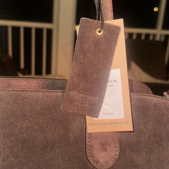 New! Margot New York Chocolate Brown Suede Double Top Handle Bowling Bag - Picture 10 of 10